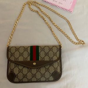 Authentic Gucci vintage mini clutch brown monogram sherry line